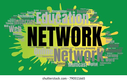 Network or Web Conference Word Cloud. Webinar Collage or Multicast Concept Vector Illustration