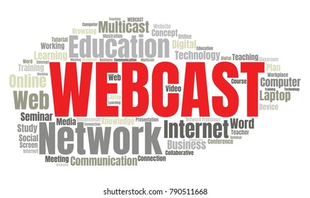 Network or Web Conference Word Cloud. Webinar Collage or Multicast Concept Vector Illustration