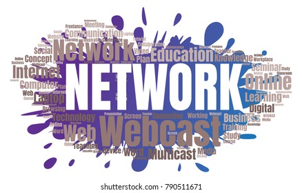 Network or Web Conference Word Cloud. Webinar Collage or Multicast Concept Vector Illustration