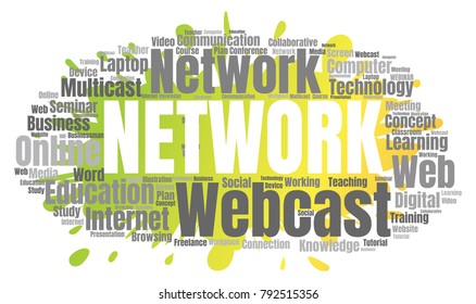 Network or Web Conference Word Cloud. Webinar Collage or Multicast Concept Vector Illustration