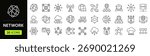 Network Web Icon Set in Line Style. Collection of Information Technology Linear Icons, Including connection, communication, technology, internet, IT, router, signal, wireless and more. Editable Stroke