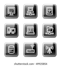 Network web icons, black square glossy buttons series