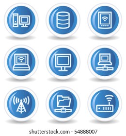 Network web icons, blue glossy circle buttons