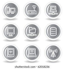 Network web icons, circle grey glossy buttons