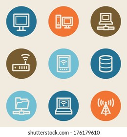 Network web icons , color circle buttons