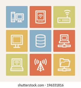 Network web icons, color square buttons