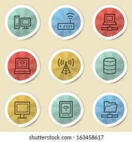 Network web icons, color vintage stickers