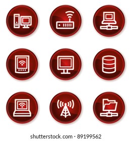 Network web icons, dark red circle buttons