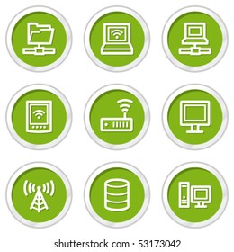 Network web icons, green circle buttons