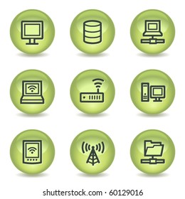 Iconos web de red , botones de círculo brillante verde