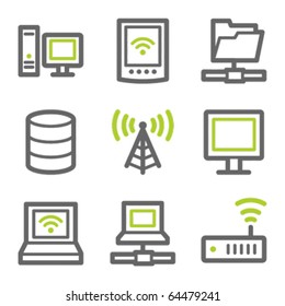 Network web icons, green and gray contour series