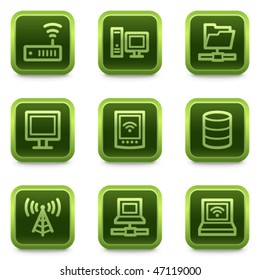 Network web icons, green square buttons series
