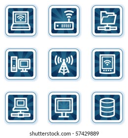 Network web icons, navy square buttons