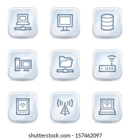 Network web icons, white glossy buttons