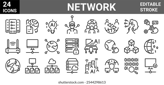 Netzwerk-Webzeilensymbole Internet. Bearbeitbarer Strich. Vektorgrafik