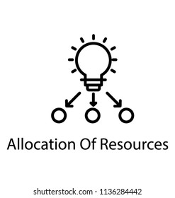 A network where light bulb, a team lead, sending some transitions to team members, whole idea describing icon for allocation of resources 