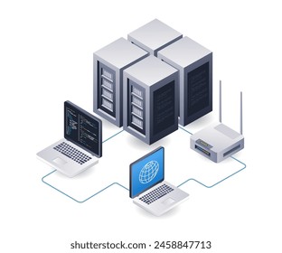 Netzwerk WiFi Internet Server Technologie Analyst Infografik Illustration 3D flache isometrische