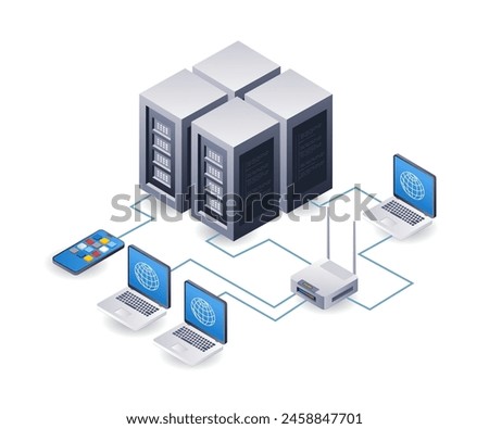 Network wifi internet server technology analyst infographic illustration 3d flat isometric 1