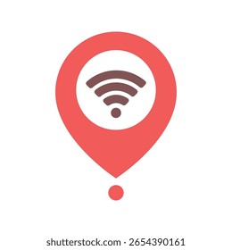 Network wifi in map pin icon isolated flat style design vector illustration on white background.