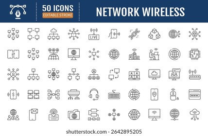 Network wireless line icons set. Editable stroke. Vector
illustration