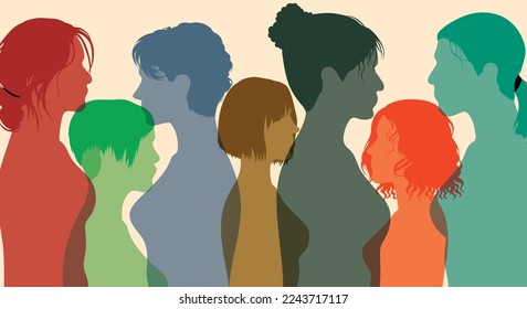 Network of women from a variety of backgrounds. Ethnicities talk and sharing information and ideas. Developing friendships and communication between women or girls from different cultures.