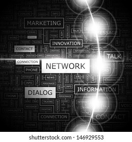 NETWORK. Word cloud illustration. Graphic tag collection. Vector concept collage. 