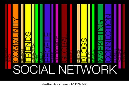 NETWORK word concept in barcode with supporting words, modern, concept, vector