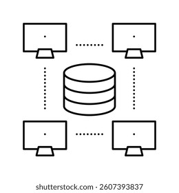 network working digital processing line icon vector. network working digital processing sign. isolated contour symbol black illustration