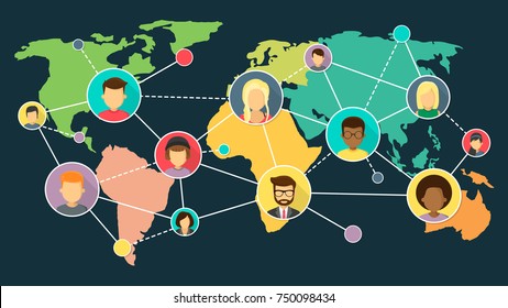 network with world map flat design vector illustration
