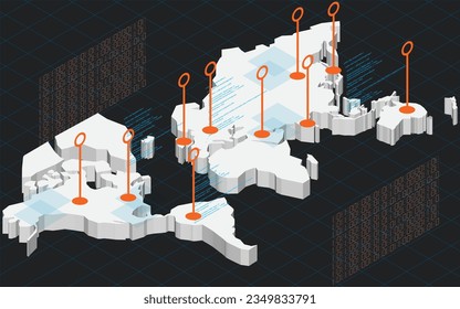 network world picture hologram, network image computer science.,Minimal world map, flat 3d world map illustration, black background world map