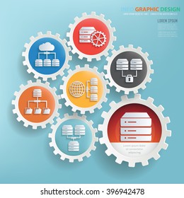 Network,database design,gear info graphic on clean background,vector