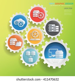 Network,database design,gear info graphic on clean background,vector