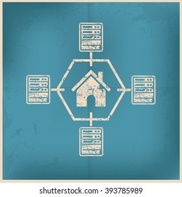 Network,Database server design on old background,vector