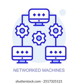 Symbol für das Konzept "Vernetzte Maschinen". Intelligente Fabrik. Moderne Technologien. Industrie 4.0. Automatisierte Produktion. Lineare Vektorgrafik.