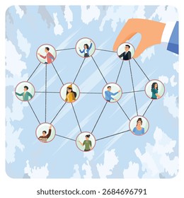 Networking Across The World. A global, interconnected network of people collaborating across a map-like backdrop, emphasizing teamwork, partnership, and social connection.