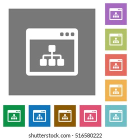 Networking application flat icons on simple color square background.