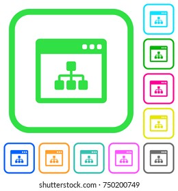 Networking application vivid colored flat icons in curved borders on white background