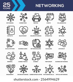 Networking Black Line Icon Collection