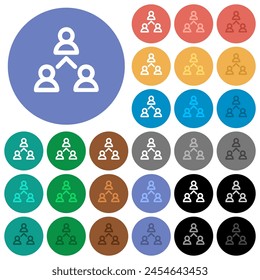 Networking business group outline multi colored flat icons on round backgrounds. Included white, light and dark icon variations for hover and active status effects, and bonus shades.