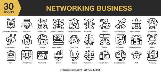 Networking Business icon set. Includes business, communication, technology, professional, networking, and More. Outline icons vector collection.
