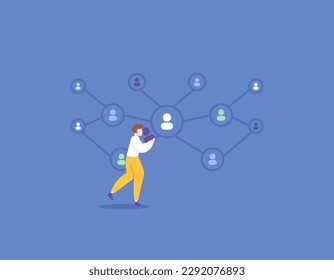 networking. business network. increase and expand connections. Build a network and multiply acquaintances. team or organization. A businessman who continues to multiply relations. illustration concept