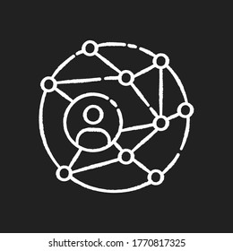 Networking chalk white icon on black background. Global communication. Public relation strategy. Worldwide connection. Internet information in cyberspace. Isolated vector chalkboard illustration