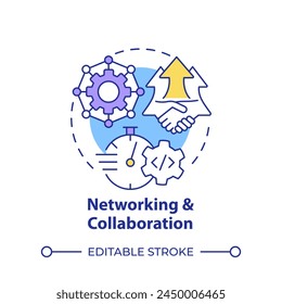 Networking and collaboration multi color concept icon. Hackathon benefit. Knowledge sharing. Round shape line illustration. Abstract idea. Graphic design. Easy to use in promotional materials