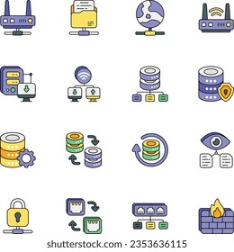Networking color outline icons set Pack