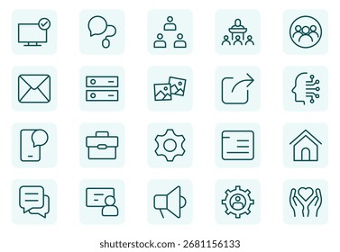 Conjunto de iconos de redes y líneas comunitarias. Con diseños de contorno de Vector mínimo de redes. Paquete de iconos de contorno delgado. Ilustración vectorial