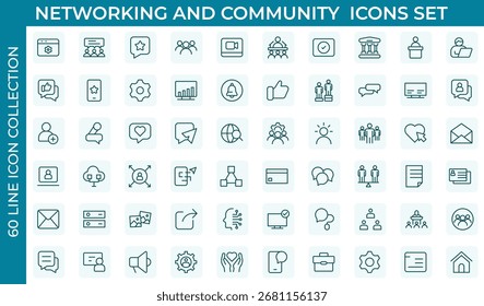 Conjunto de ícones de rede e de comunidade. Apresentando designs mínimos de estrutura vetorial de rede. Pacote fino de ícones de estrutura de tópicos. Ilustração vetorial
