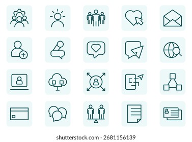 Conjunto de iconos de redes y líneas comunitarias. Con diseños de contorno de Vector mínimo de redes. Paquete de iconos de contorno delgado. Ilustración vectorial