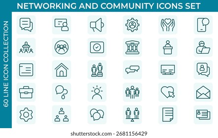 Networking and community line icon set. Featuring minimal vector outline designs of networking. Thin outline icons pack. Vector illustration