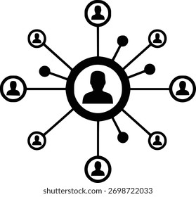 Conceito de rede: figura central conectando-se com vários profissionais de negócios em um ambiente moderno