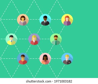 Networking concept with diverse group of people. Business or social network, communication, ethnic diversity concept.